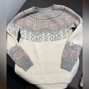 L.O.G.G. Women's Gray, Pink, and Cream Patterned Sweater